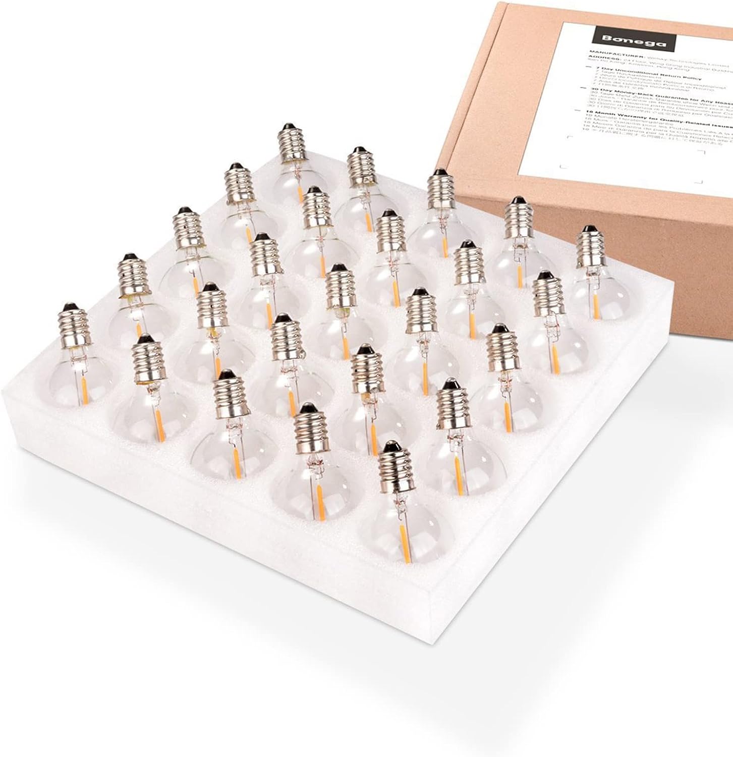 G40 Low Voltage Replacement Light Bulbs, DC 12V 1W 2700K Clear Globe bulb, E12 Candelabra Base, 1.5''Dimmable Light Bulbs for String Lights Marine Boat Solar Stage Film Production Prop, 25Pack