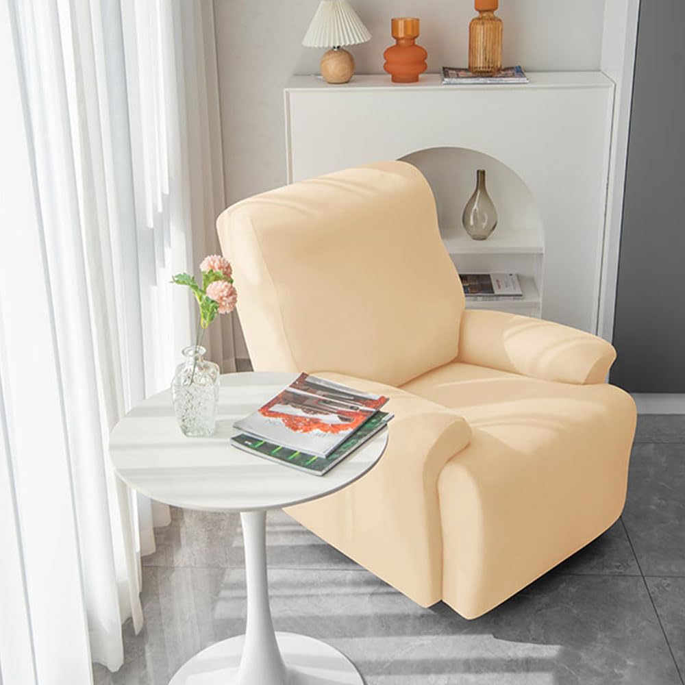 Housse Élasticisée Pour Fauteuil Relax 1 Place Sans Accoudoirs - Protection Anti-Taches, Lavable (L, Beige)