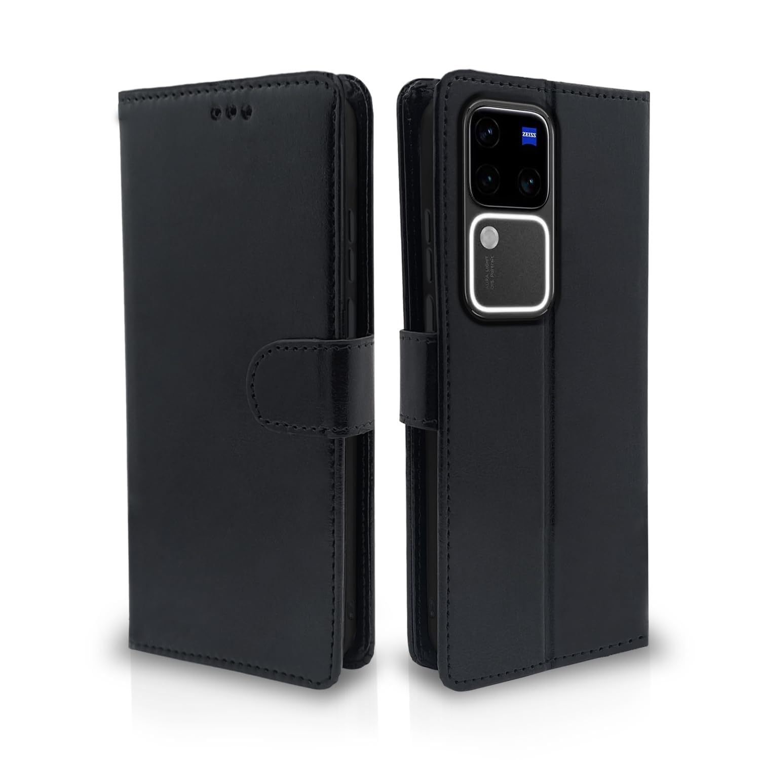 Pikkme Flip Cover for Vivo V30 Pro 5G | Leather Finish | Shockproof with Card Pockets & Wallet Stand | Ultimate Protection Case (Black)