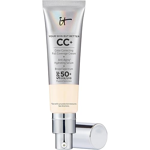 IT Cosmetics CC+ Cream - Natural Full Coverage Foundation With SPF 50+, Color Corrector & Anti-Aging Hydrating Serum, Hyaluronic Acid + Peptides, Lightweight Up To 24H Wear, All Skin Types- 1.08 fl oz
