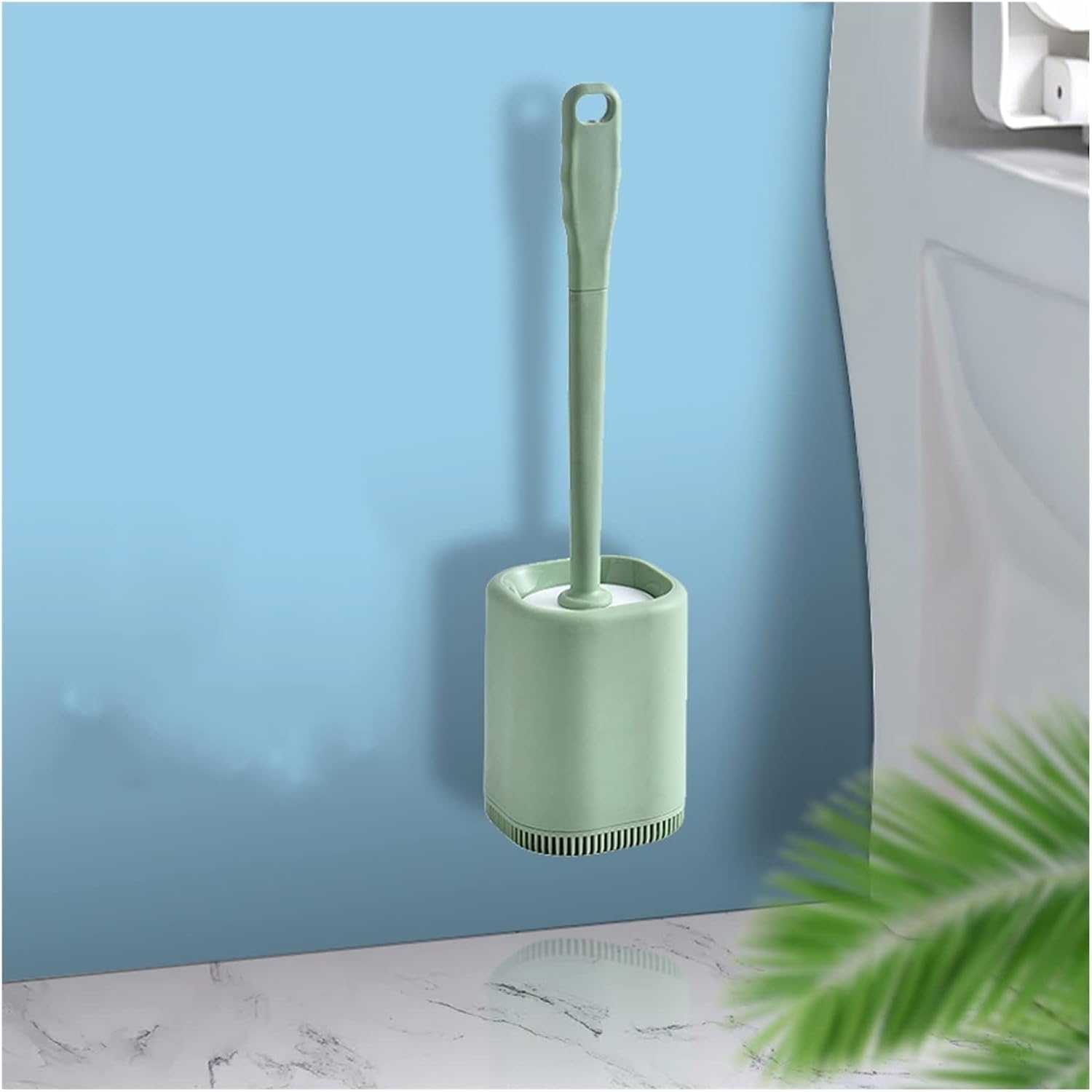 toilet brush, Toilet Brush Silicone Head Will Not Entangle The Hair Easy to Clean Floor-standing(Green)