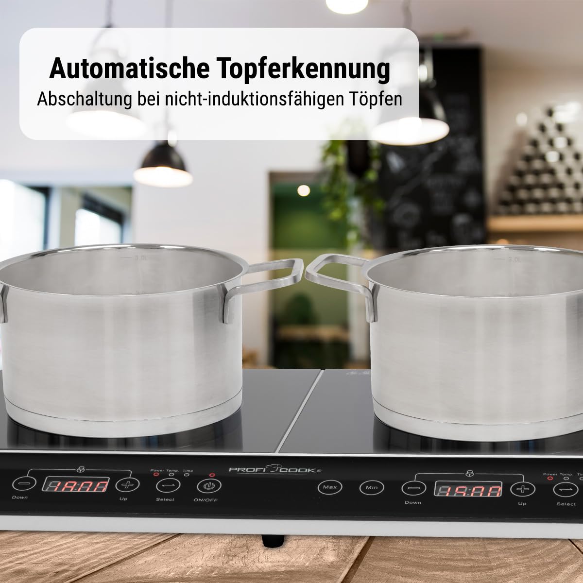 Proficook DKI 1067 Placa de inducción doble portátil, 10 niveles de temperatura, 3500 W, Negro