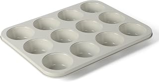 Martha Stewart Gallen 12-Cup Nonstick Carbon Steel Muffin & Cupcake Pan, Cool Grey - Even Baking, Easy Release, Warp-Resistant
