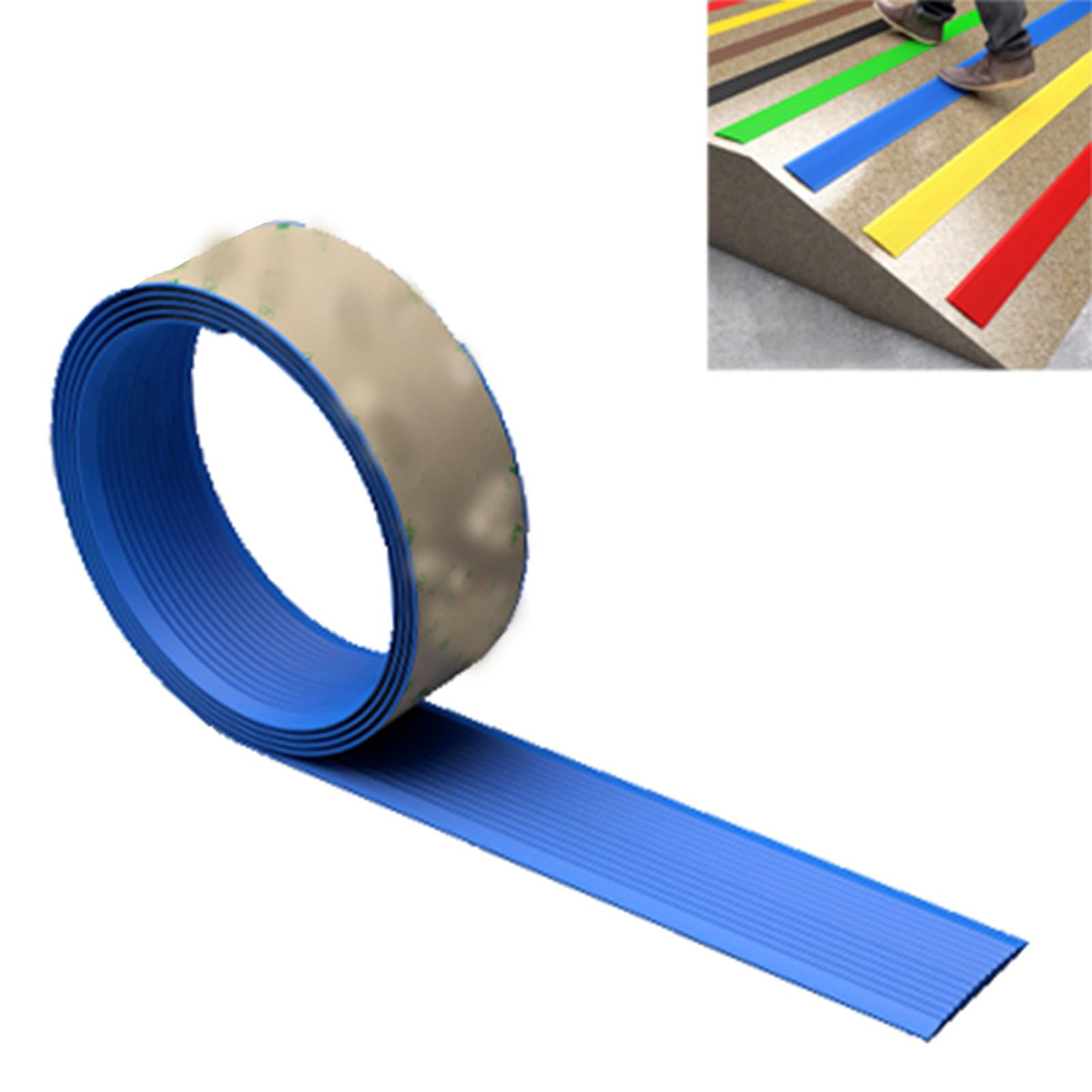 Tira antideslizante para peldaños de madera, hormigón, moqueta, azulejos, azul, 12 m
