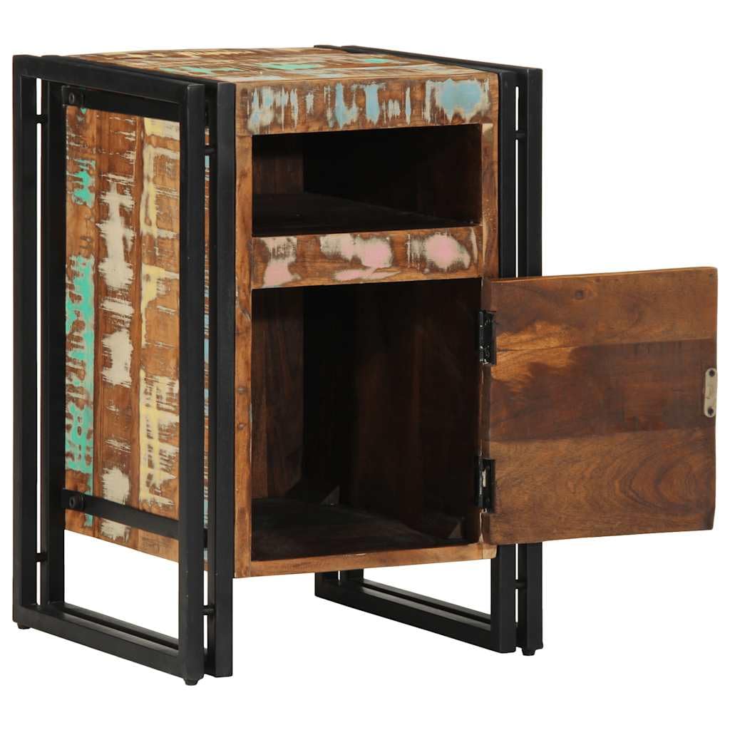 Table de chevet en bois massif vieilli et fer 40x40x59 cm rustique