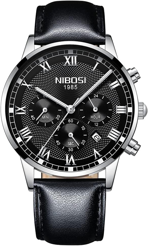 NIBOSIWatches for Men Casual Fashion Brown Leather Band Chronograph Waterproof Business Analog Quartz Dress Big Face Large Luminous Sports Wrist Watch Fathers Gifts NIBOSI
