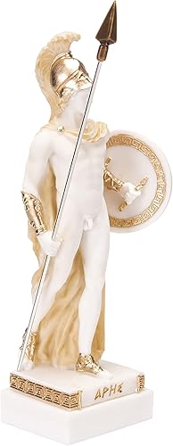 Miniatura 2 de Ares Mars God of War Zeus Son Estatua romana de alabastro tono dorado 10.03 pulgadas