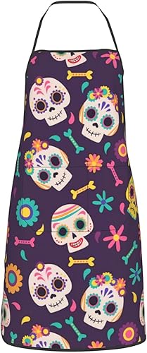 Miniatura 11 de Delantal de calavera de azúcar, delantales de cocina para hombres y mujeres, delantal de cocina, delantal de chef, delantales de jardín ajustables