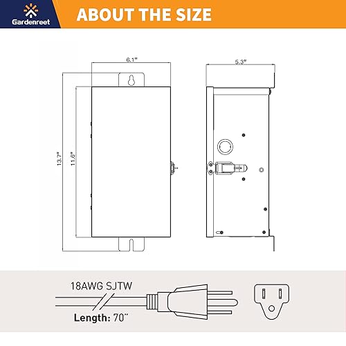 Miniatura 8 de Transformador de bajo voltaje de 300 W con temporizador mecánico, multigrifo (120 V CA a 12 V-13 V-14 V-15 V CA), escudo de acero inoxidable para