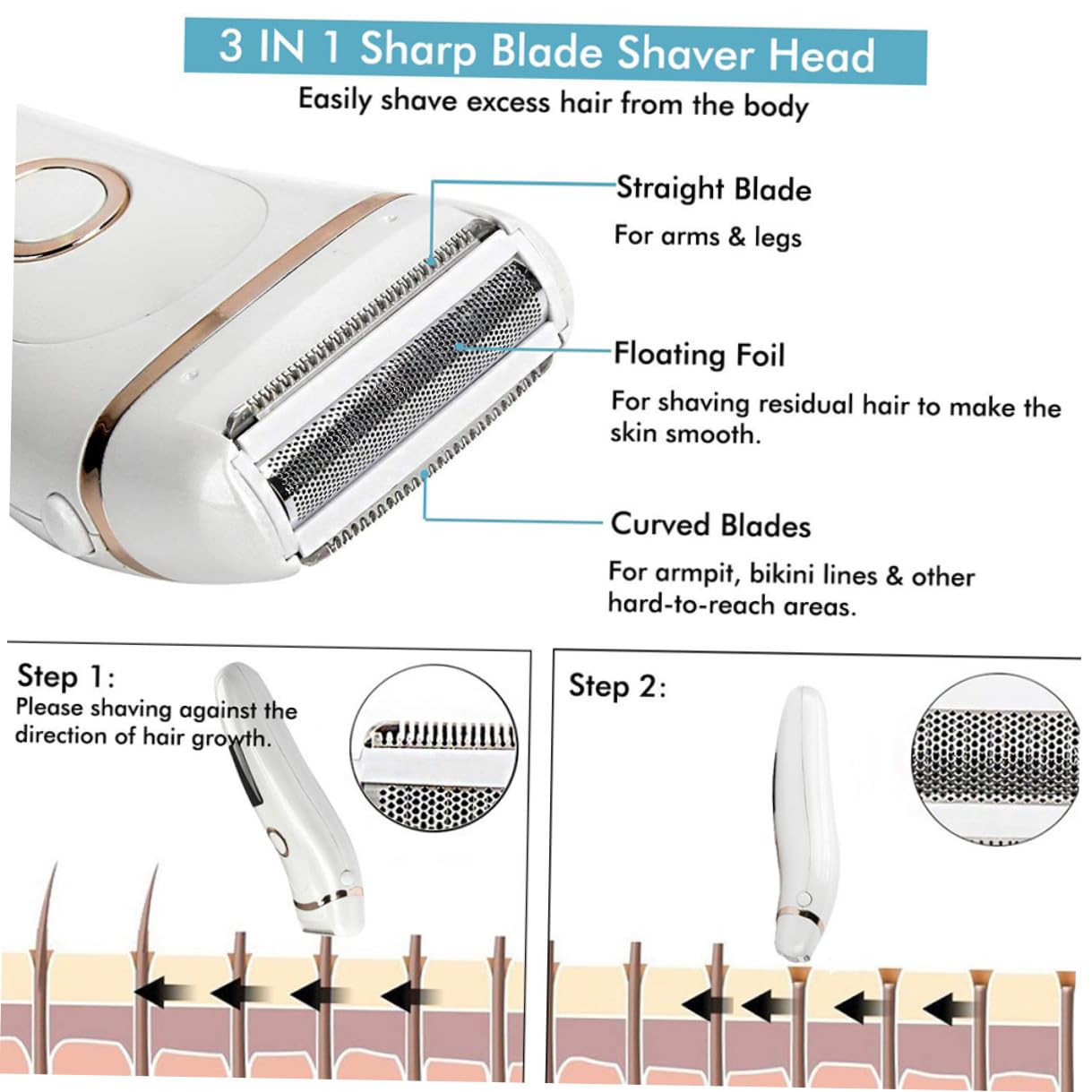 Genérico Recargable USB Afeitadora Mujer Recortadora Facial Corporal con Cuchillas Acero Inoxidable Ligera y Portátil para Cejas Axilas Bikini