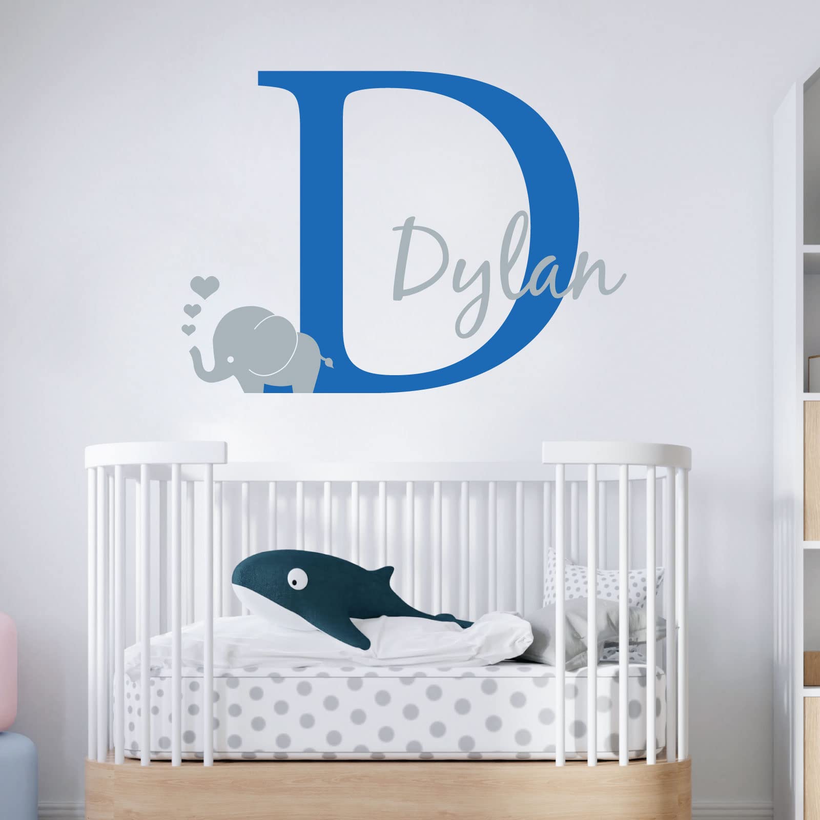 Personalised Baby Girl/Boy Name with Initial Letter and Baby Elephant, Hearts - 2 Colours [Large] [Marina]
