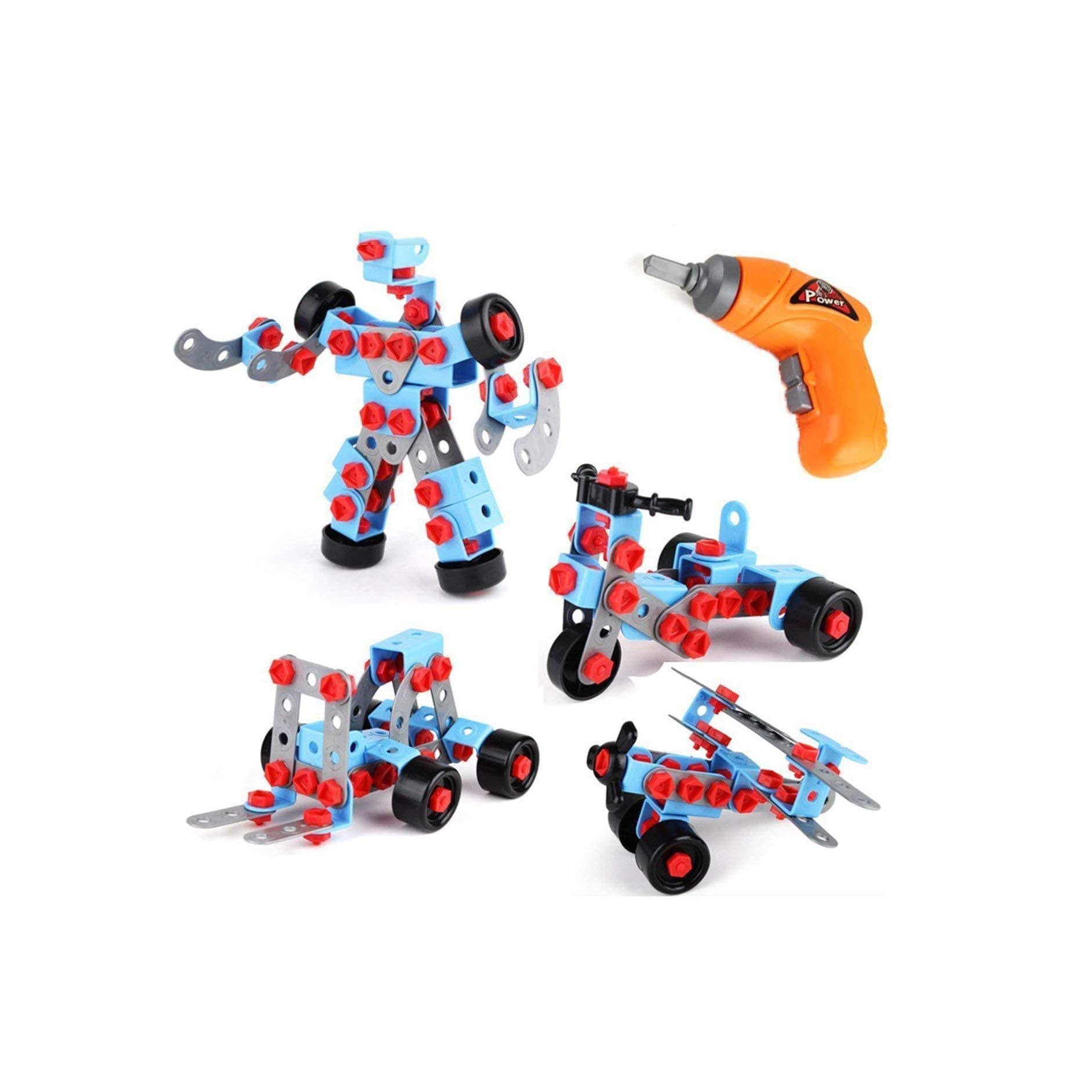 Construction Engineering STEM Kit, DIY Set with Electric Drill,10-in-1 Take-Apart Toy Vehicles - 280pcs -Tools Included