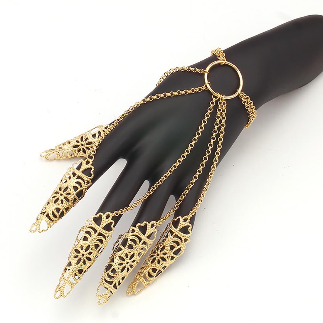 Pulsera de dedo de bruja gótica vintage, pulsera hueca, anillo de cadena con uñas para disfraz o cosplay