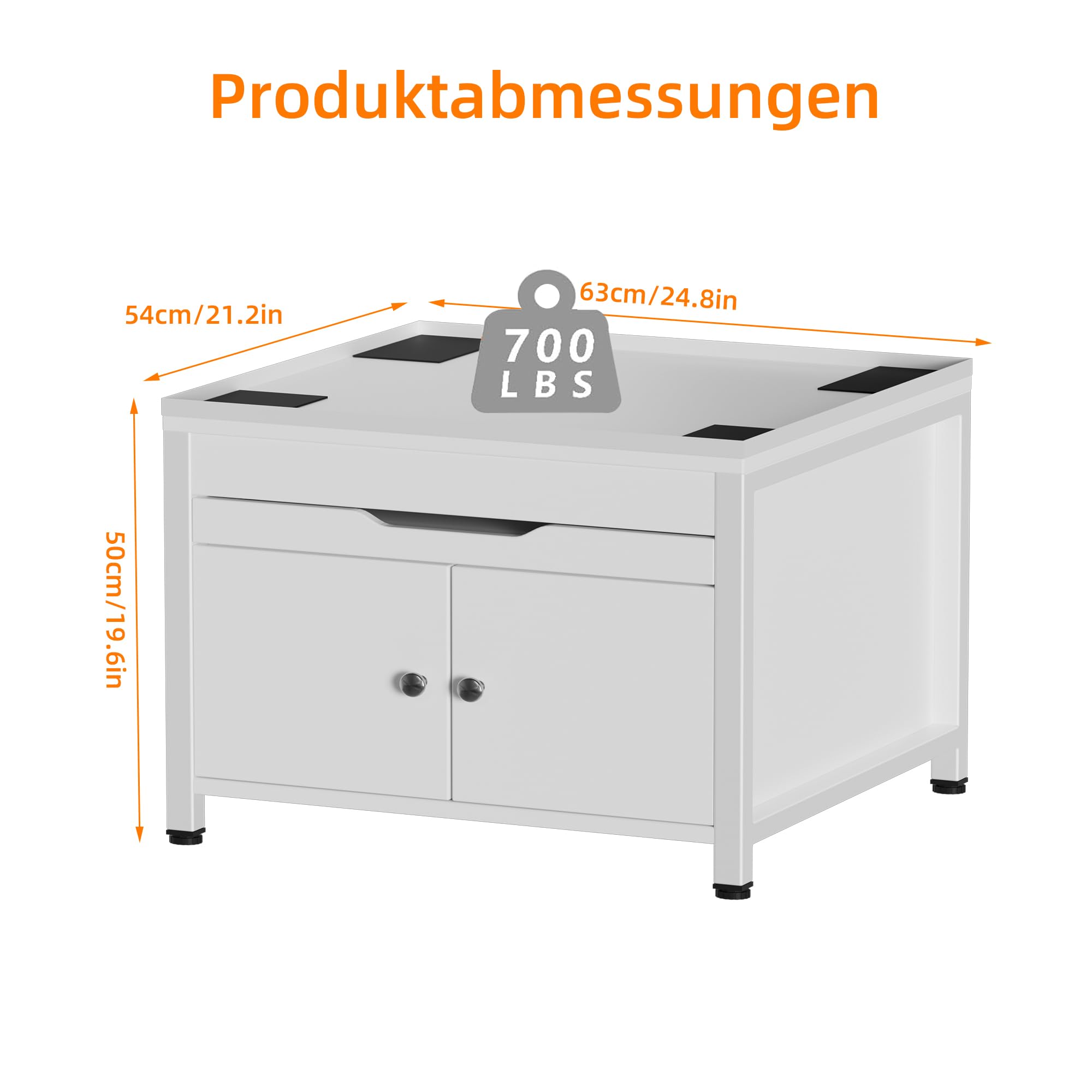 Waschmaschinenuntergestelle,Hochbelastbarer Untergestell für Waschmaschine und Trockner mit Ausziehregal&Verstecktem Stauraum,Ablaufwanne,Schlauch,Aus Robustem Metall&MDF,700 lbs Tragkraft,63*54*50cm