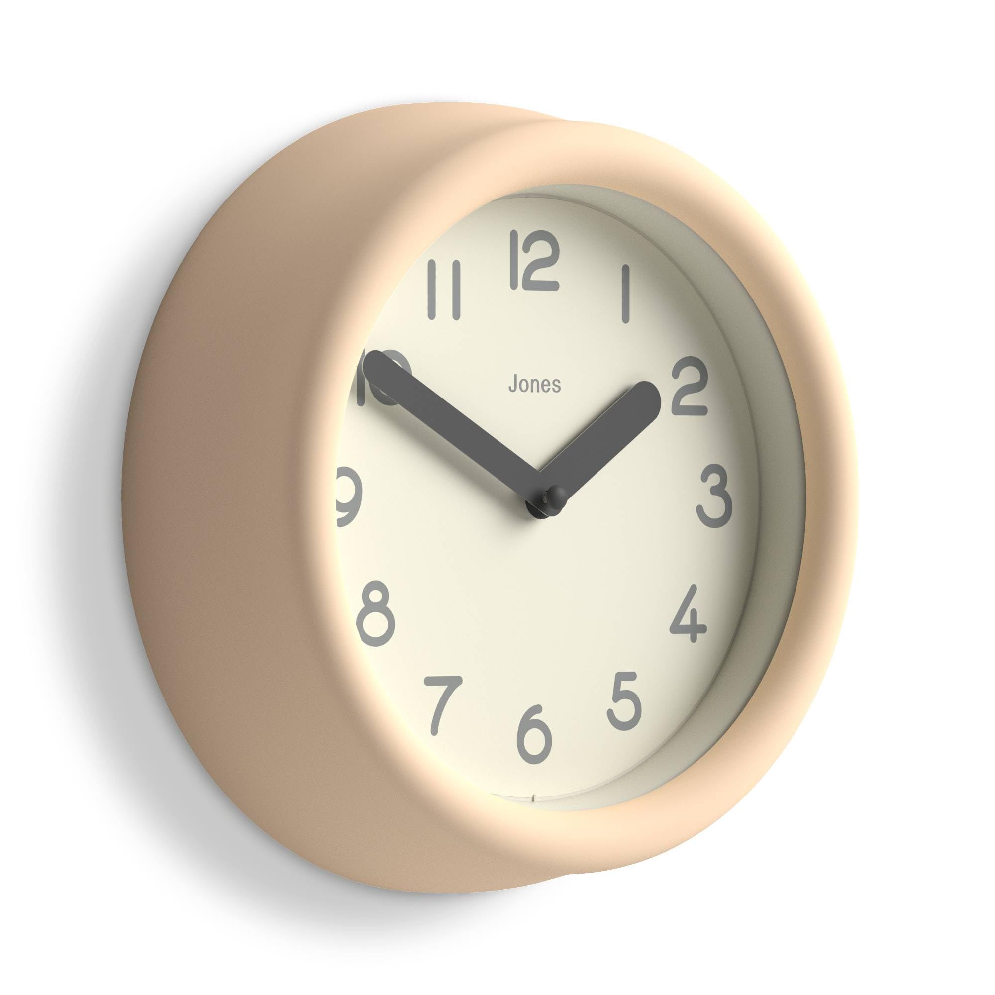 Jones Clocks® Fuze wall clock | Small round clock | Beige | Playful modern design with soft sculptural presence | Ideal for kitchens, living rooms, kid's bedrooms