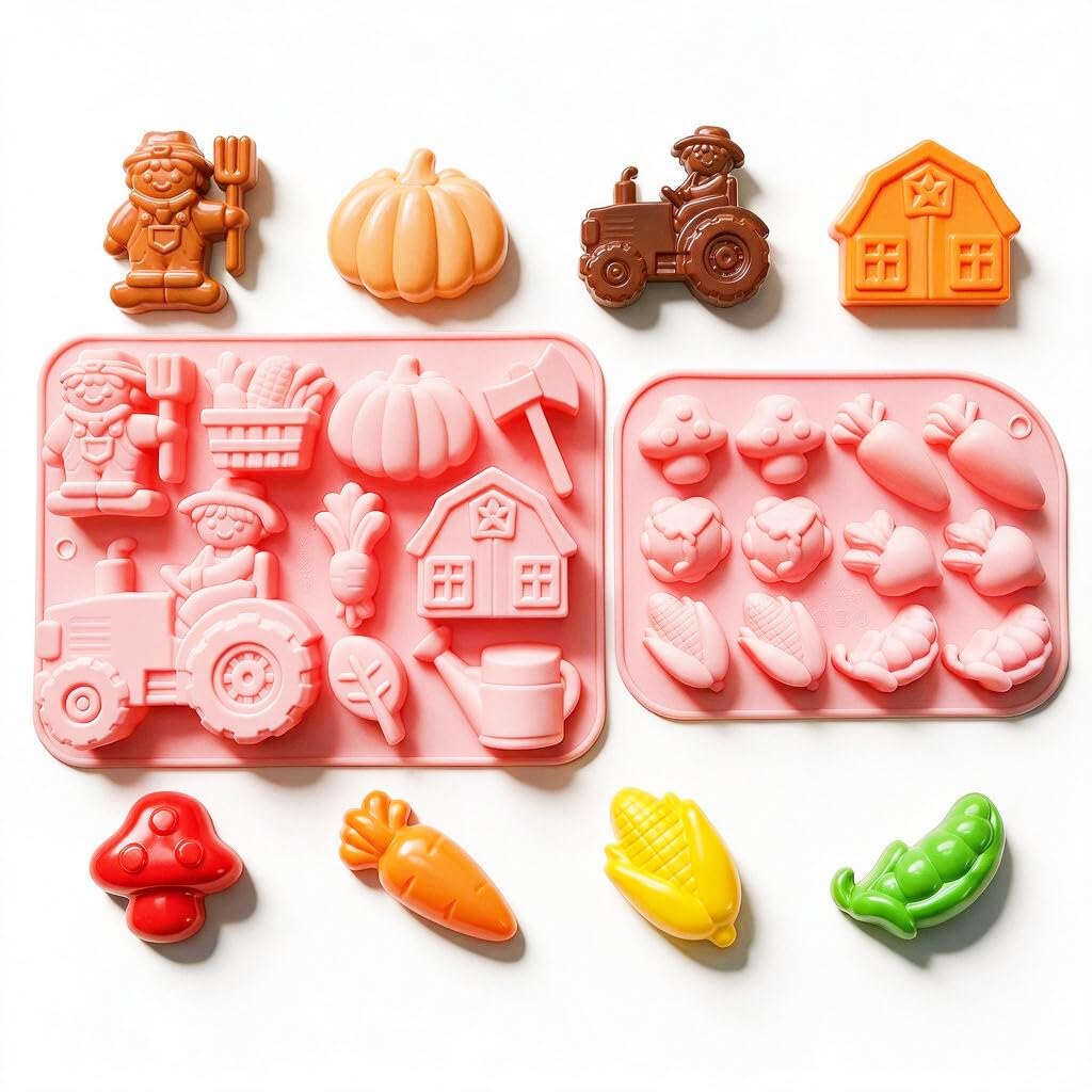 HETcogiz Small&Cute Silicone Farm Theme Chocolate Mould 2PCS