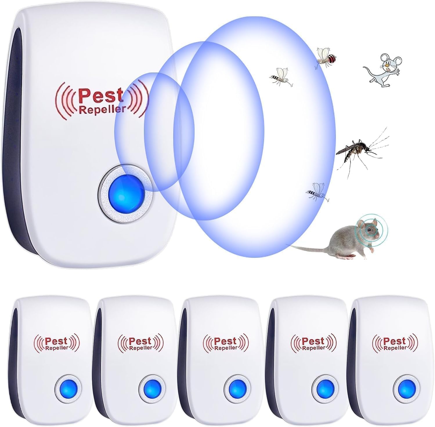 Ultrasonic Pest Repeller, 6 Pack Electronic Plug In Mice Repellent and Rat Repellent, Ultrasonic Insect Repellent Indoor Pest Control for Insect, Mosquitos, Flies, Roaches, Rats, Spiders, Flea