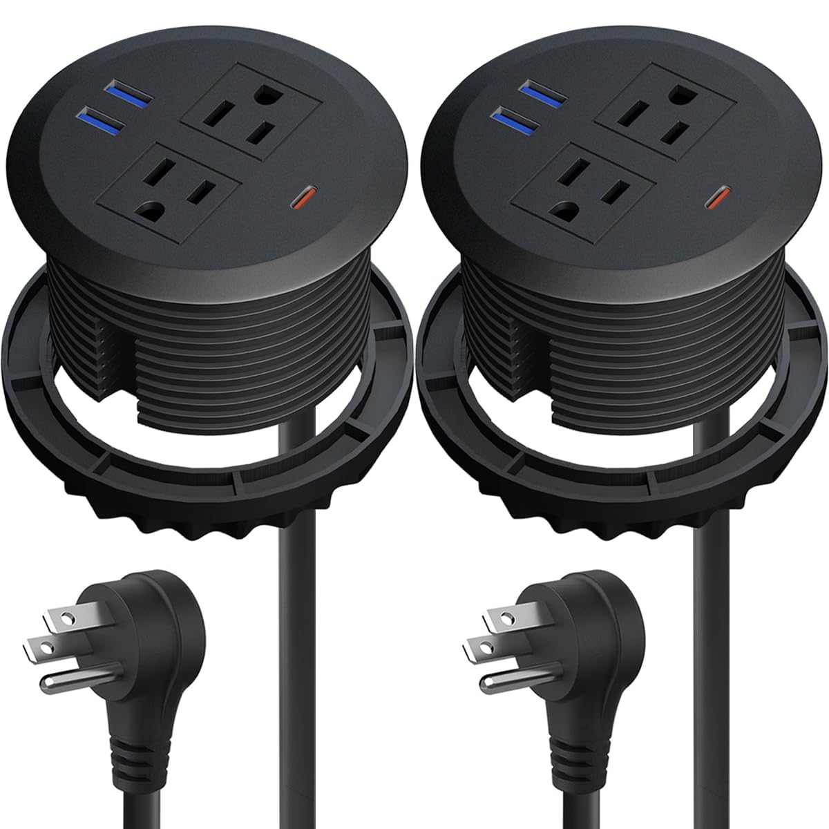 2 x 3-calowe przelotki zasilające do biurka, 30 W USB C szybka stacja ładująca 3 porty USB, podtynkowy drążek zasilania biurka. Taśma zasilająca