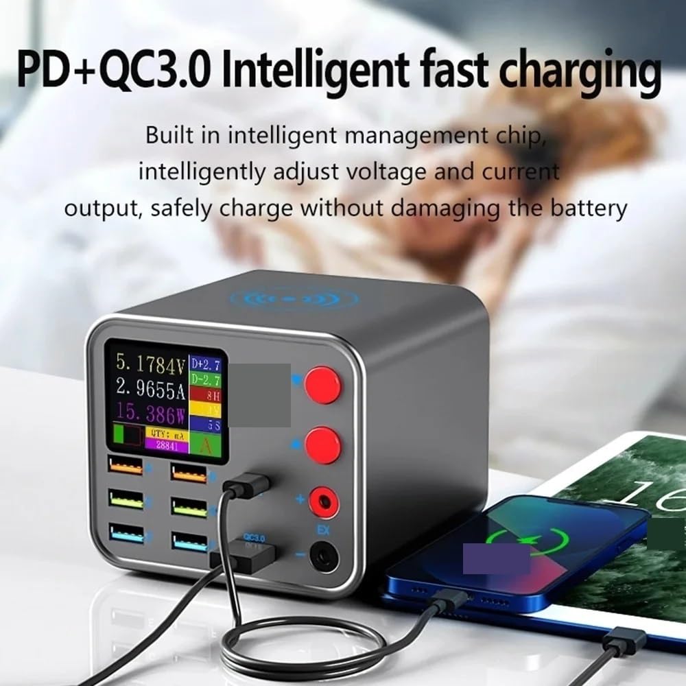 Chargeur sans Fil USB PD à 8 Ports, Charge Rapide, avec Fonction de réparation Anti-Court-Circuit, Alimentation for téléphone Portable