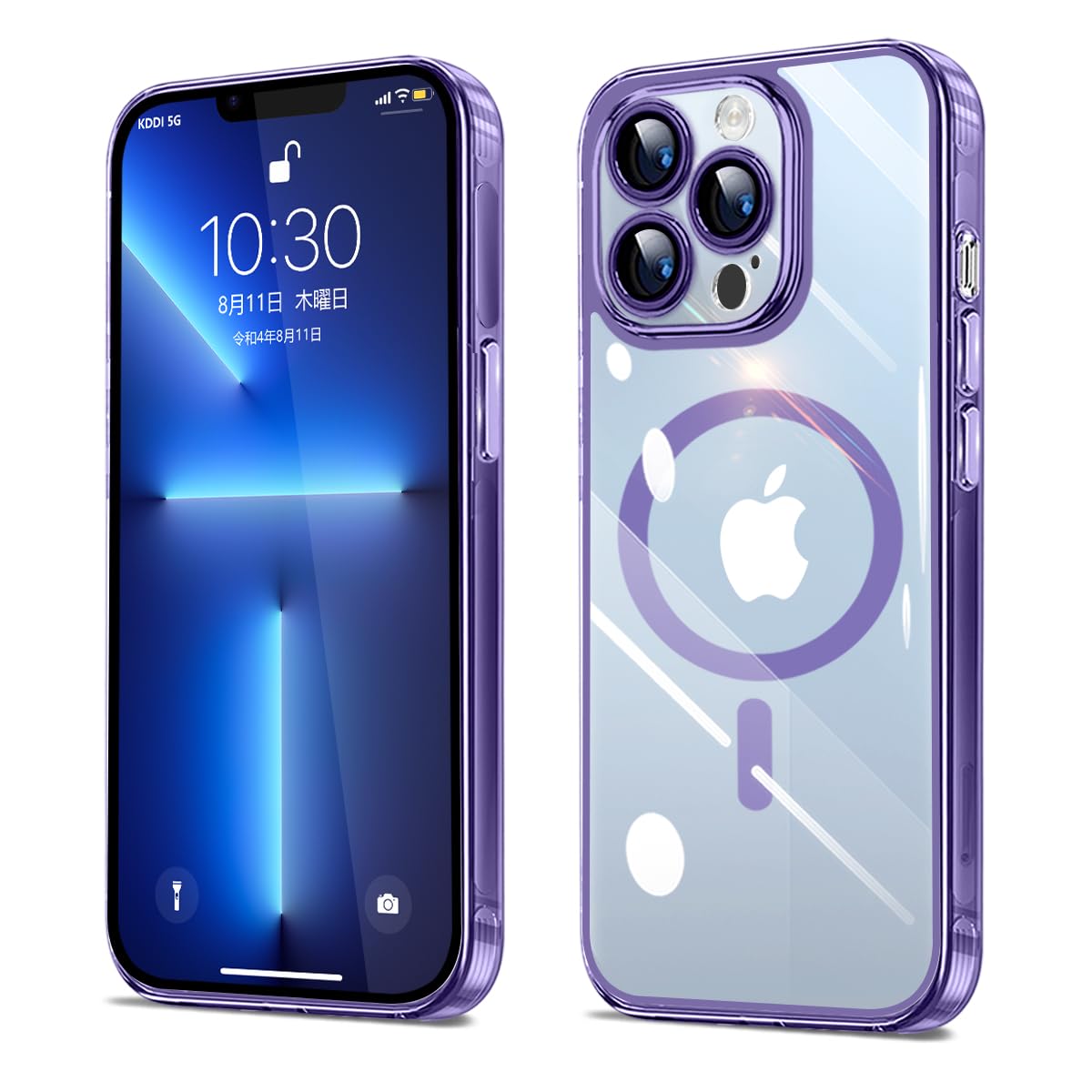 Majiyana for iPhone 13Pro に適合する ケース クリア MagSafe対応 強力な磁石内蔵 耐衝撃 米軍MIL規格 PC+TPU素材で 耐久性 用の アイフォン 13Pro カバー 透明バック スマホに適合する ケース マグセーフ対応 傷つき防止 落下防止 防塵 6.1インチ（パープル）