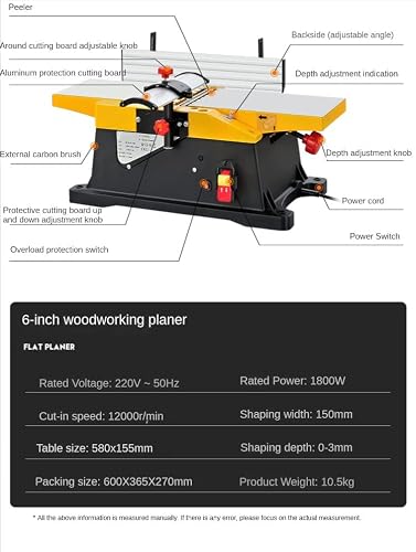 6 Inch Portable Woodworking Carpentry Tools, Household Electric Smal Planer Bench Planer Jointer 1800W,12000r/min Multifunctional Jointers Woodworking