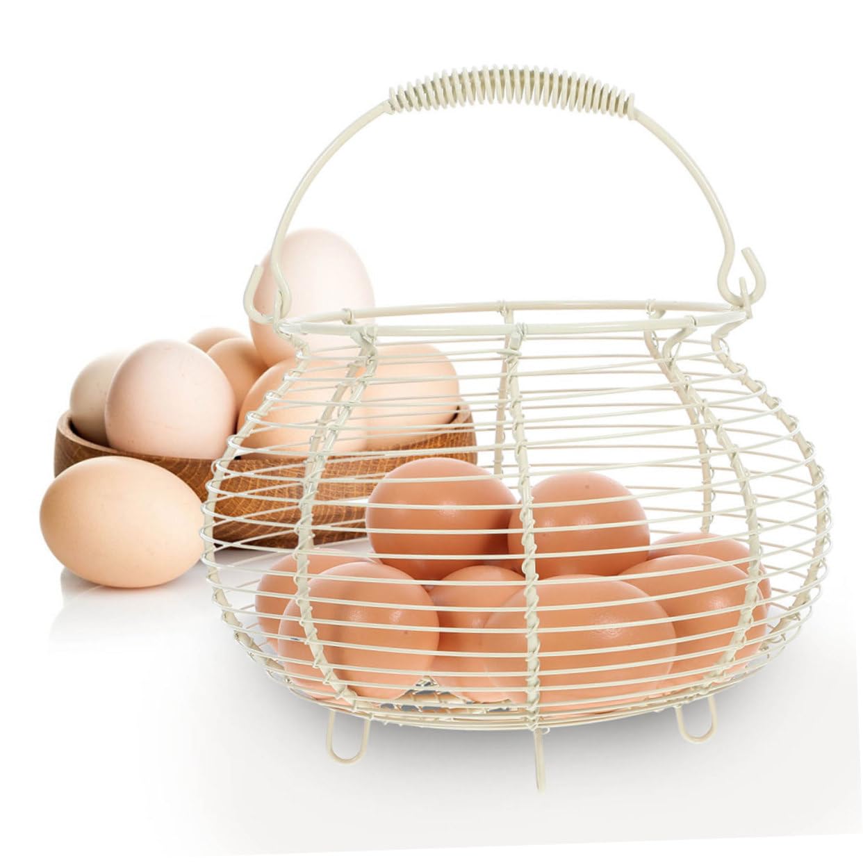 2 Stück Eierkorb aus Eisen mit Griff Leichter und Tragbarer Aufbewahrungskorb für Küche und Obst Vintage Design Weiß für Bauernmarkt und Arbeitsplatte