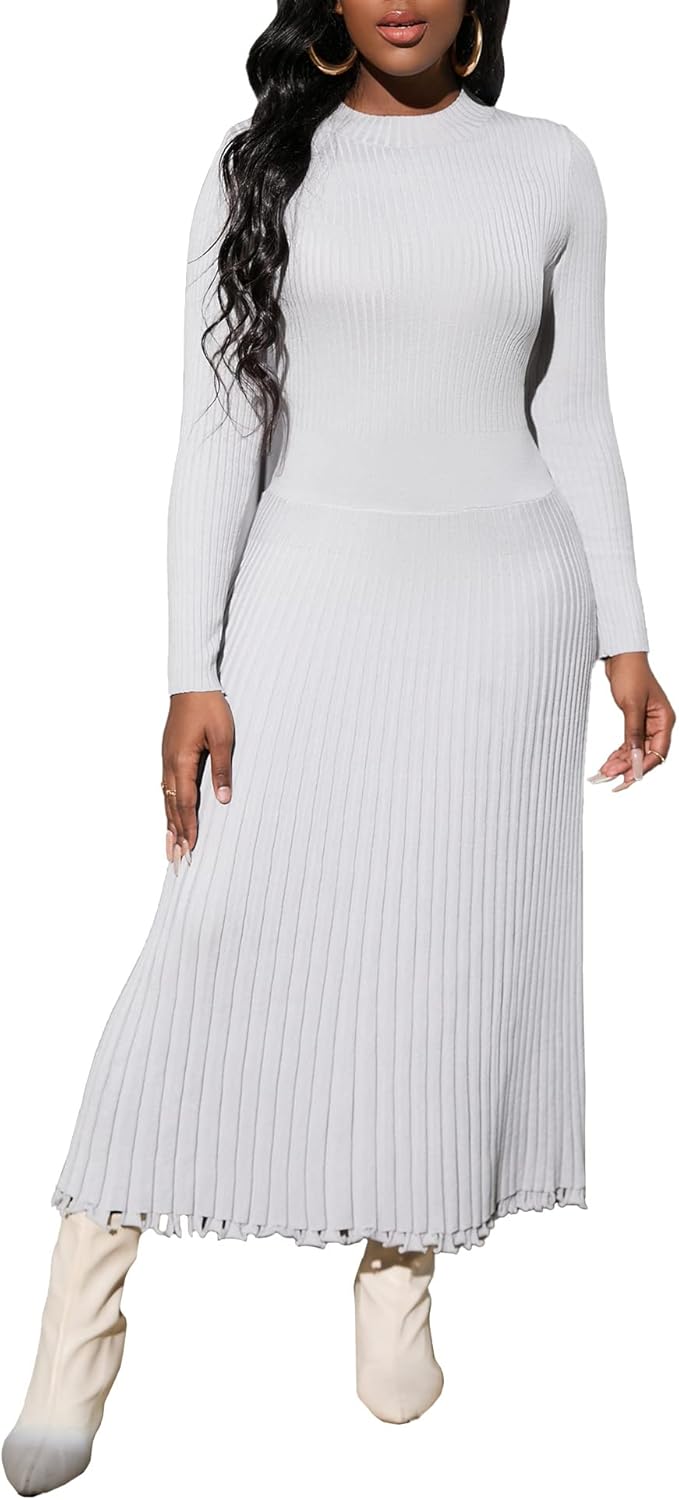 IWFEV Sweater Dress Mid-Calf Pleated Dress Long Sleeve Knit Pullover Bodycon Women’s Maxi Dress IWFEV Sweater Dress Mid-Calf Pleated Dress Long Sleeve Knit Pullover Bodycon Women’s Maxi Dress