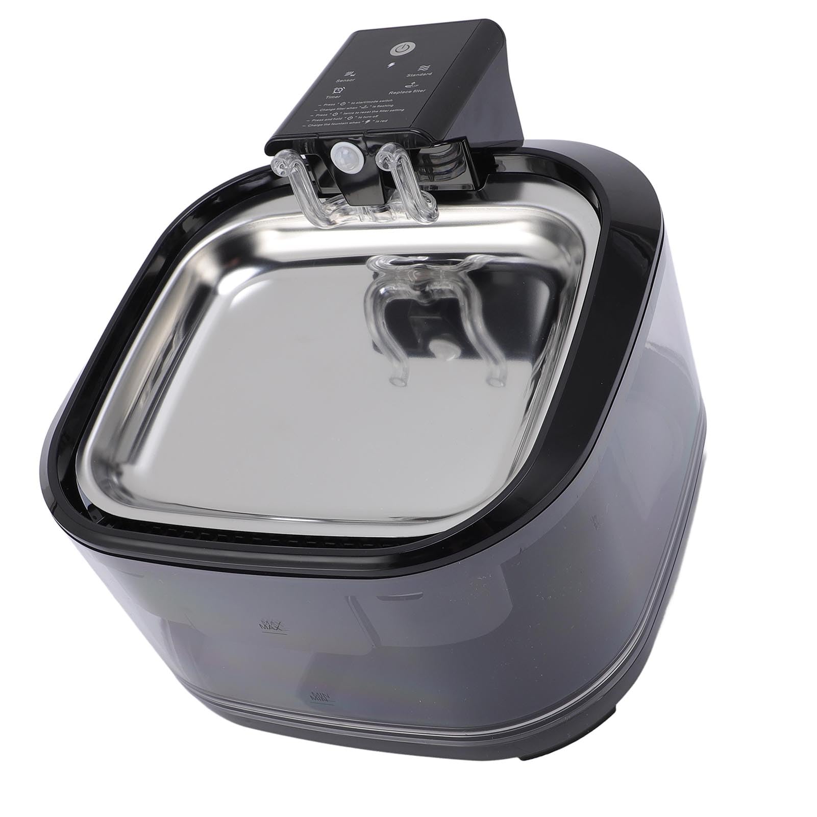 AMONIDA Fuente para Mascotas de 4,5 L, Fuente de Filtración de Circulación Silenciosa, de Cuenco de Acero Inoxidable, Ideal para Perros y Gatos (Black)