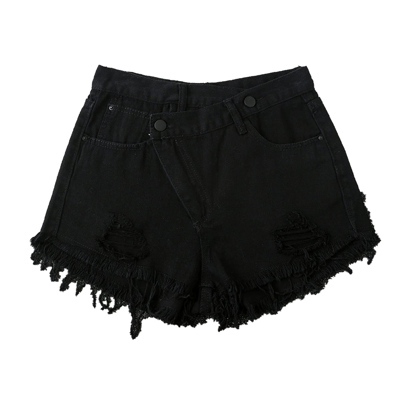 JEKE-DG Women's Raw Hem Ripped Denim Shorts High Waisted Distressed Denim Shorts Casual Denim Jean Shorts with Pocket (X-Large,Black)