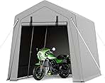 Storage Sheds 6x8 FT, Portable Shed with Rolled up Zipper Door, Waterproof, Storage Tent Heavy Duty for Motorcycle, Bike, Firewood, Garden Tools, Grey