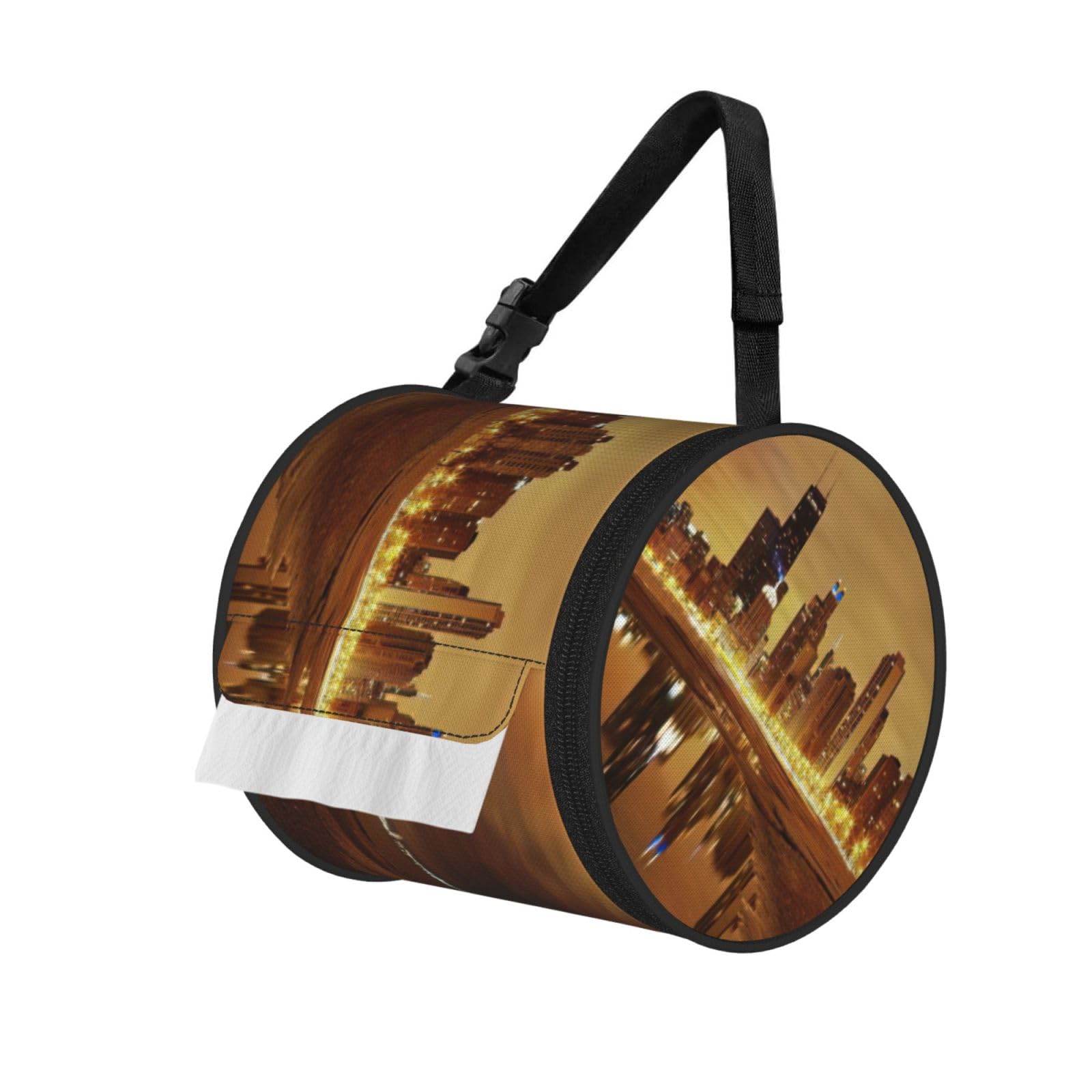 Chicago Printed Roll Paper Carrier Bag, Foldable Oxford Cloth Tissue Case for Camping Hiking Backpack
