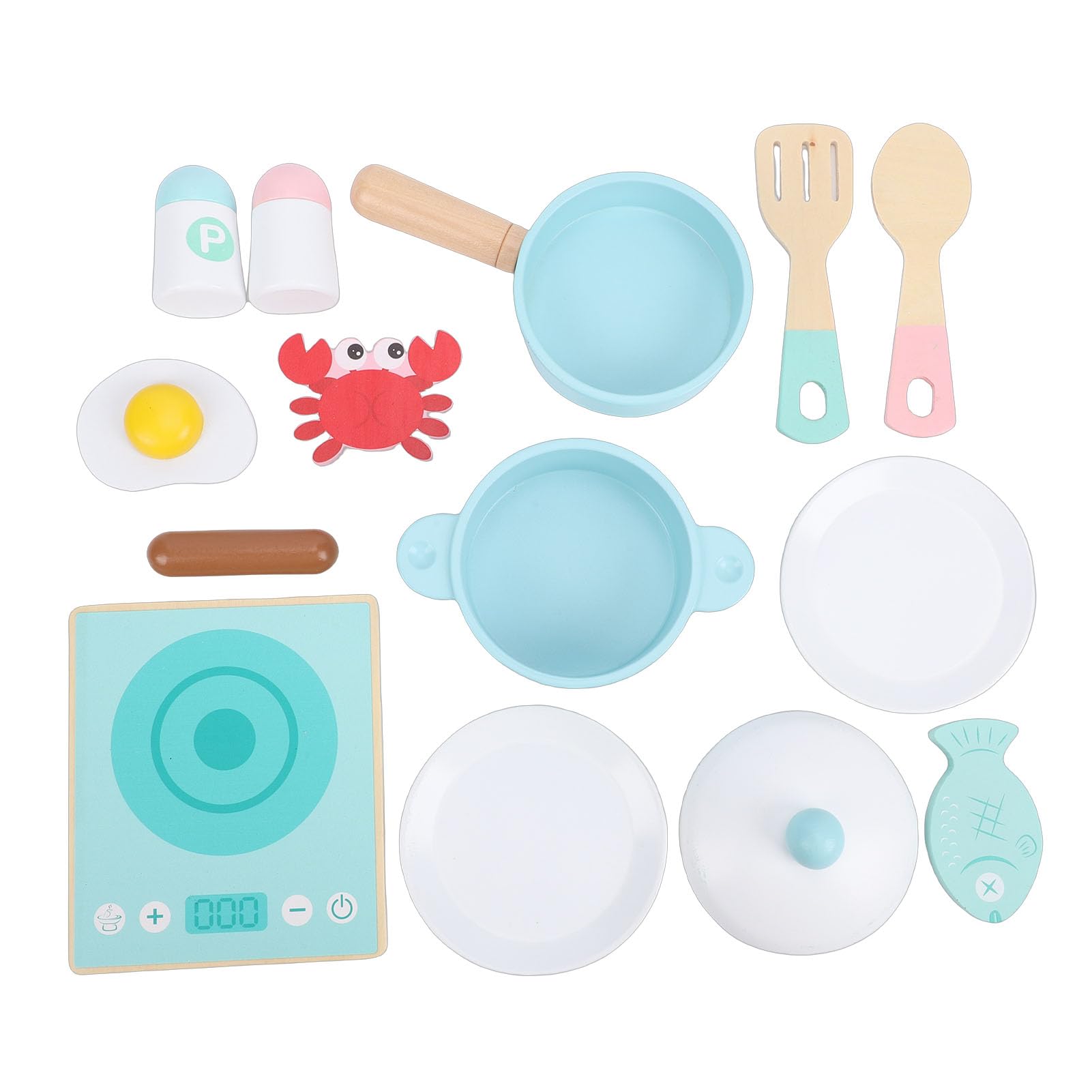 Set da Cucina Giocattolo in Legno per Bambini con Accessori da Cucina Realistici e Utensili in Legno di Faggio, Giocattolo Educativo da 11 Pezzi