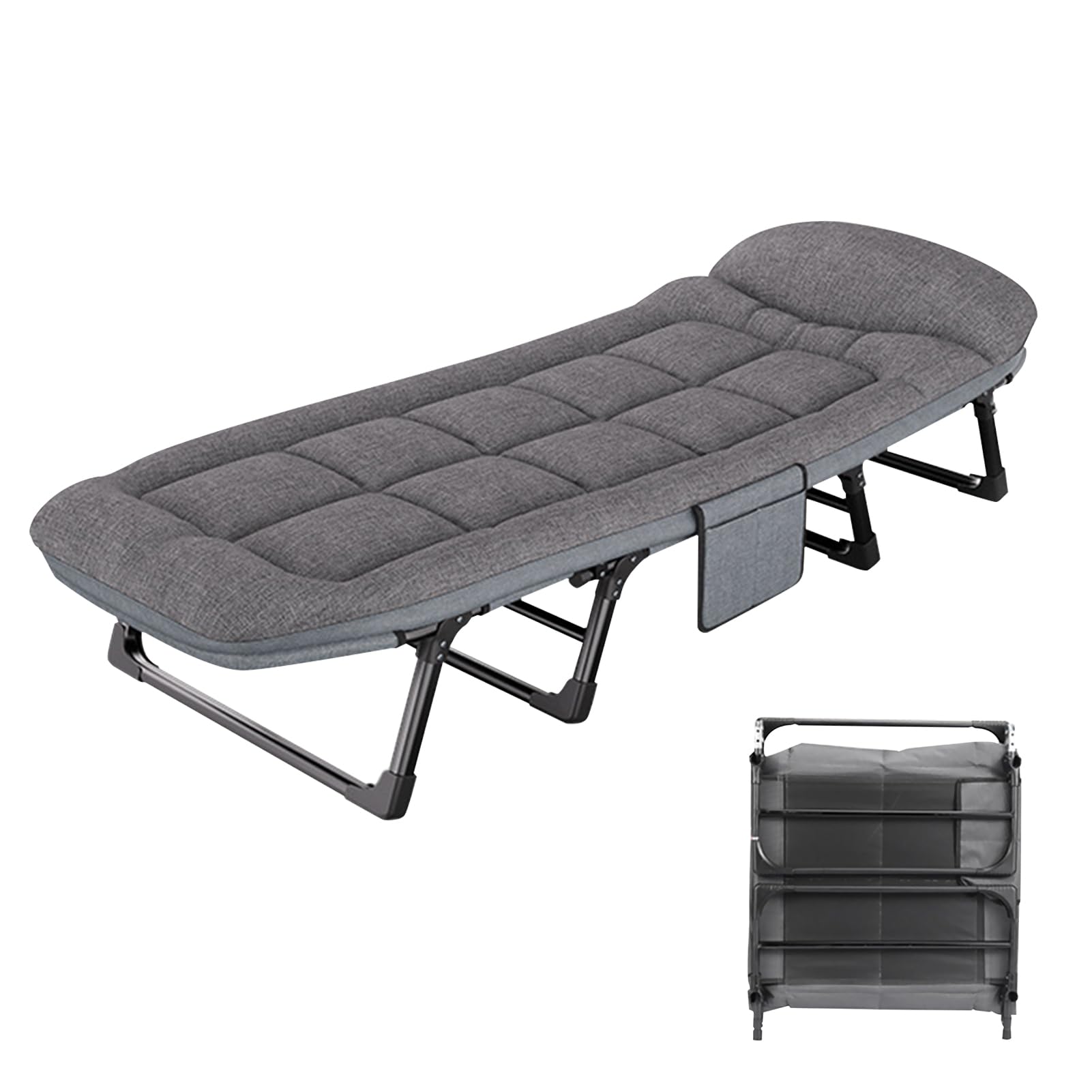 Beauenty Premium Camping Cot Comfortable Folding Bed with Mattress - 8 Legs,160 KG Load-Bearing Portable Recliner for Indoor/Outdoor with Mattress,Office Lounger, Adult Beach Bed(190 * 66 * 35cm)