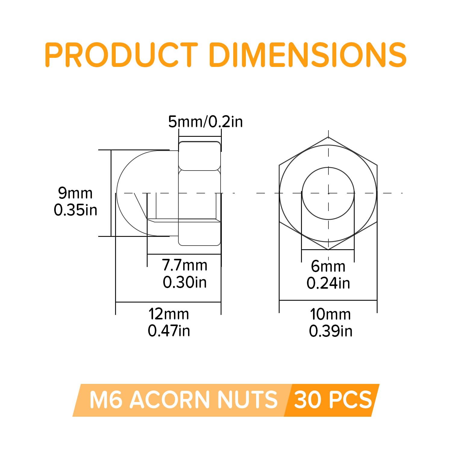 Lyeteung 30 PCS M6 Stainless Steel Cap Nuts, Domed Head Top Hex Nuts, Acorn Decorative Hex Cap Nuts, for Screws Bolts - Image 2