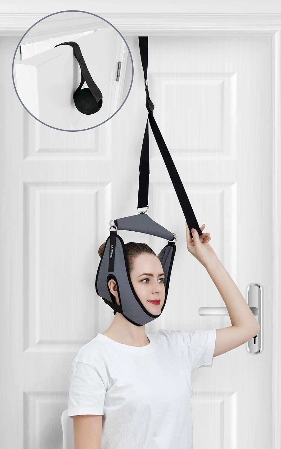 Cervical Neck Traction Device Portable Over Door for Neck Pain Relief, Home Use Overhead Neck Stretcher, Physical Therapy Aids for Arthritis, Disc Bulges and Spinal Decompression (Blue)