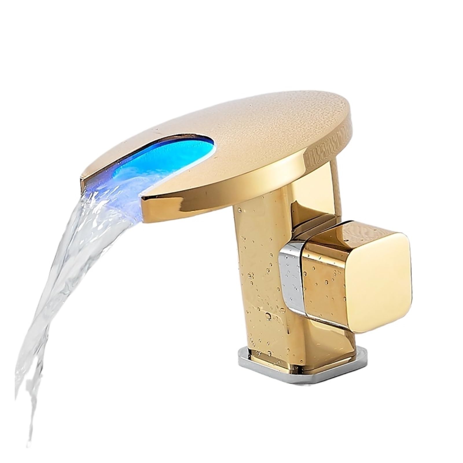 Grifo de baño, Grifo de lavabo cascada LED latón negro, grifo frío y caliente con luz temperatura accionada por agua(LED golden)