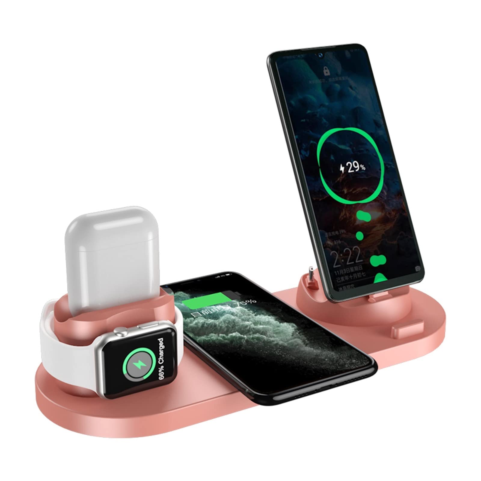 10 en 1 Chargeur sans Fil Rapide Station d'accueil de Charge for écouteur Montre téléphone,Compatibilité Universelle(Rose with Plug)