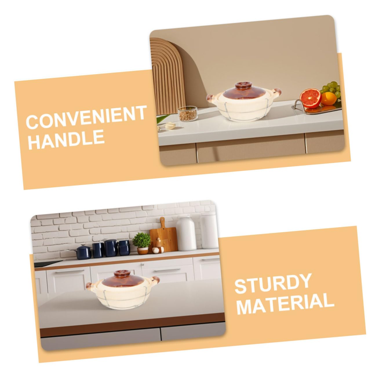 Luxshiny Cazuela de Barro para Horno con Tapa y Mango Ergonómico, Olla para Cocinar Sopas y Estofados en Cocina Casera, Pack de 2 Piezas Beige