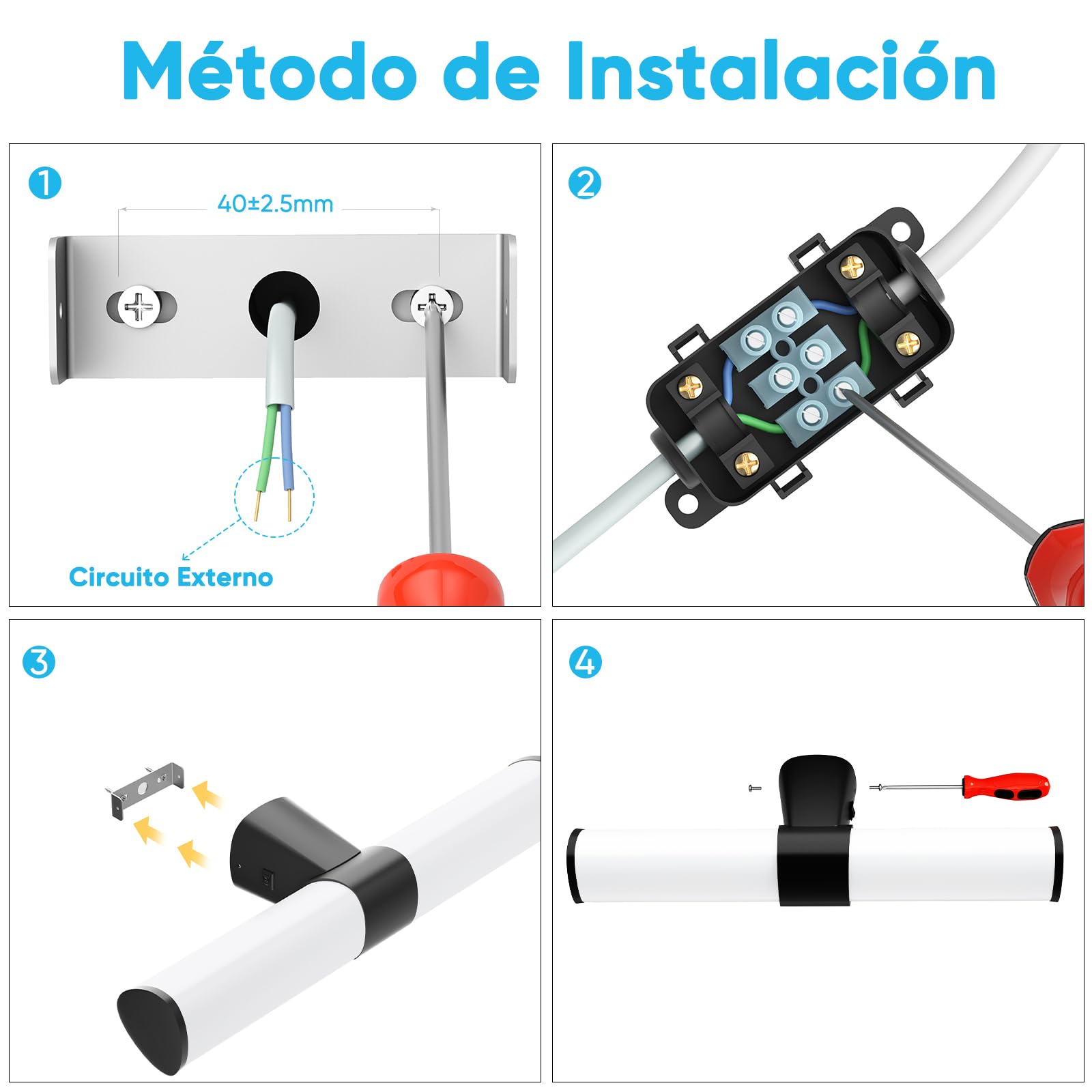 Lampara Aplique de Pared para Luz Espejo y Armario de Baño LED, Ancho 40CM Negro Mate Lampara, 8W 800Lm No Regulable, IP44 Resistente al Agua, Luz Cálida Neutra Fría Opcional
