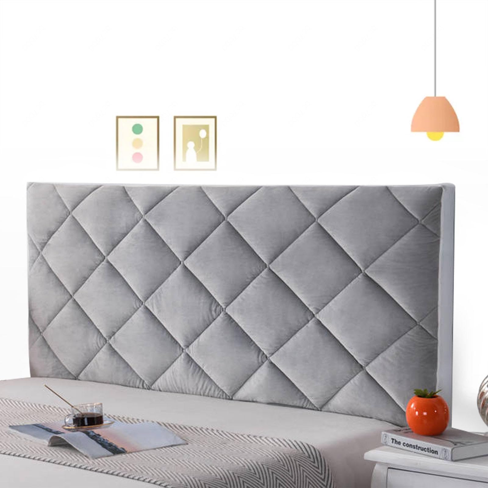 Headboard Cover King Size White Headboard Slipcover Double Velvet Headboard Cover Slip Protector Cover Single/Double/Queen King/Super King Size Beds,grey-120cm