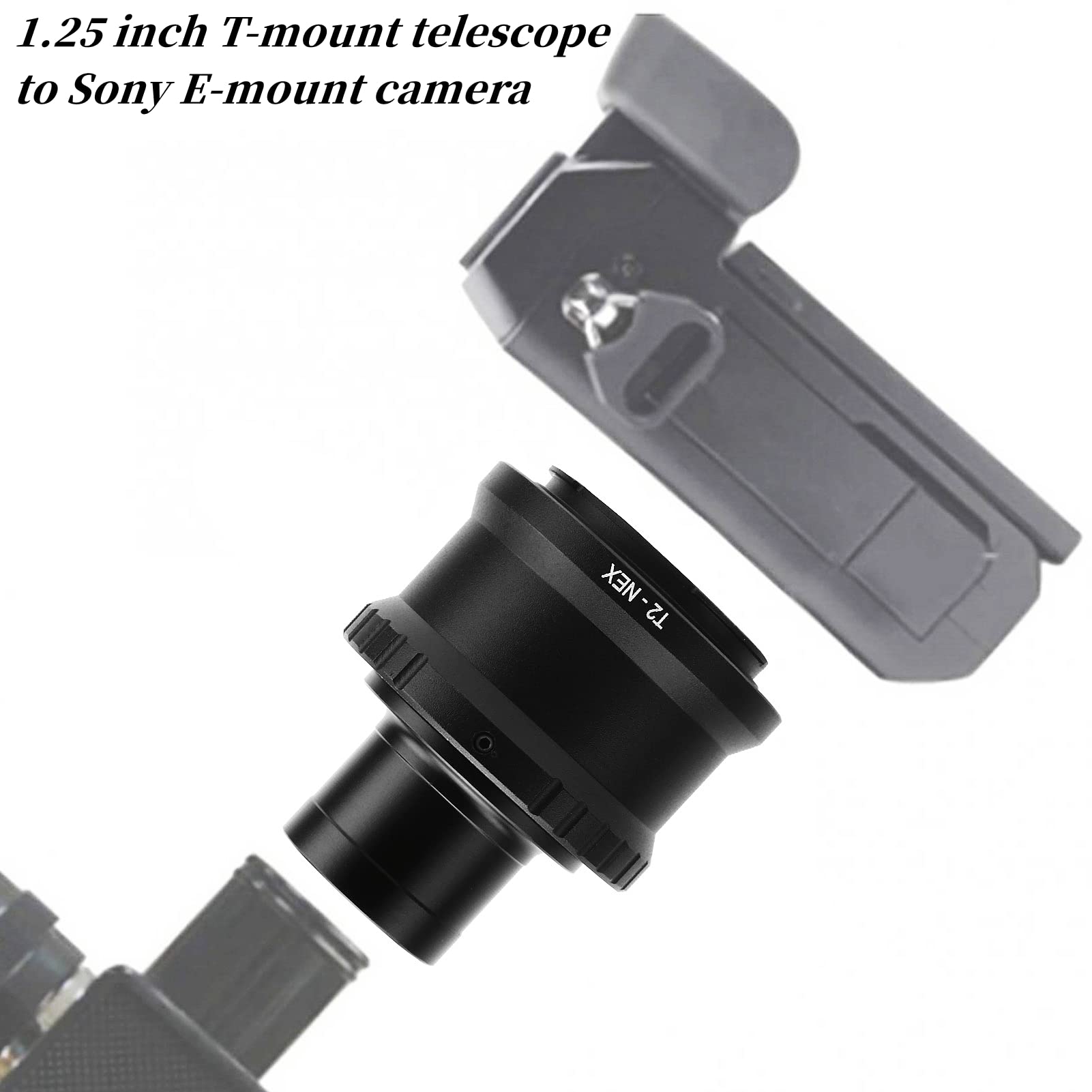 Anillo Adaptador de telescopio, Anillo en T Profesional y Duradero para cámara para E Mount a Anillo Adaptador de Lente de cámara de telescopio astronómico de 1,25 Pulgadas