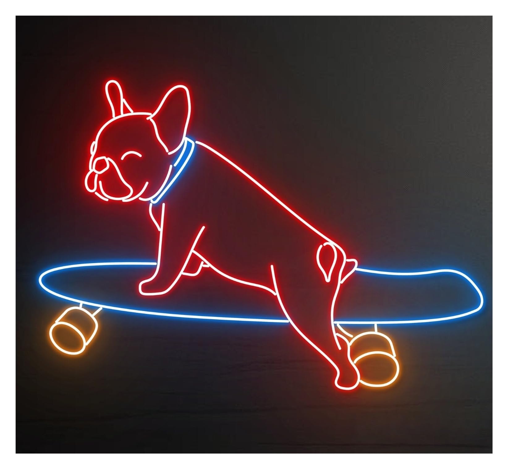 RONGCH Hanging Art Neon Signs French Bulldog Skateboarding Neon Sign Bull Dog Skateboard Player 50cm