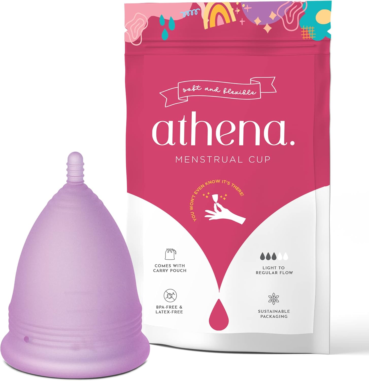 Athena Large Silicone Menstrual Cup Reusable Period Cups for Menstruation Soft