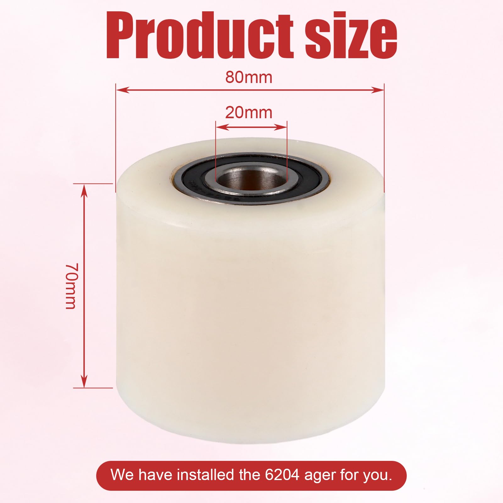 DAJAVE Lot de 4 roulettes de transpalette polyamide nylon 80 x 70 mm roue de transpalette en polyuréthane, avec roulement à billes pour transpalette, roulettes de rechange, charge maximale 1000 kg