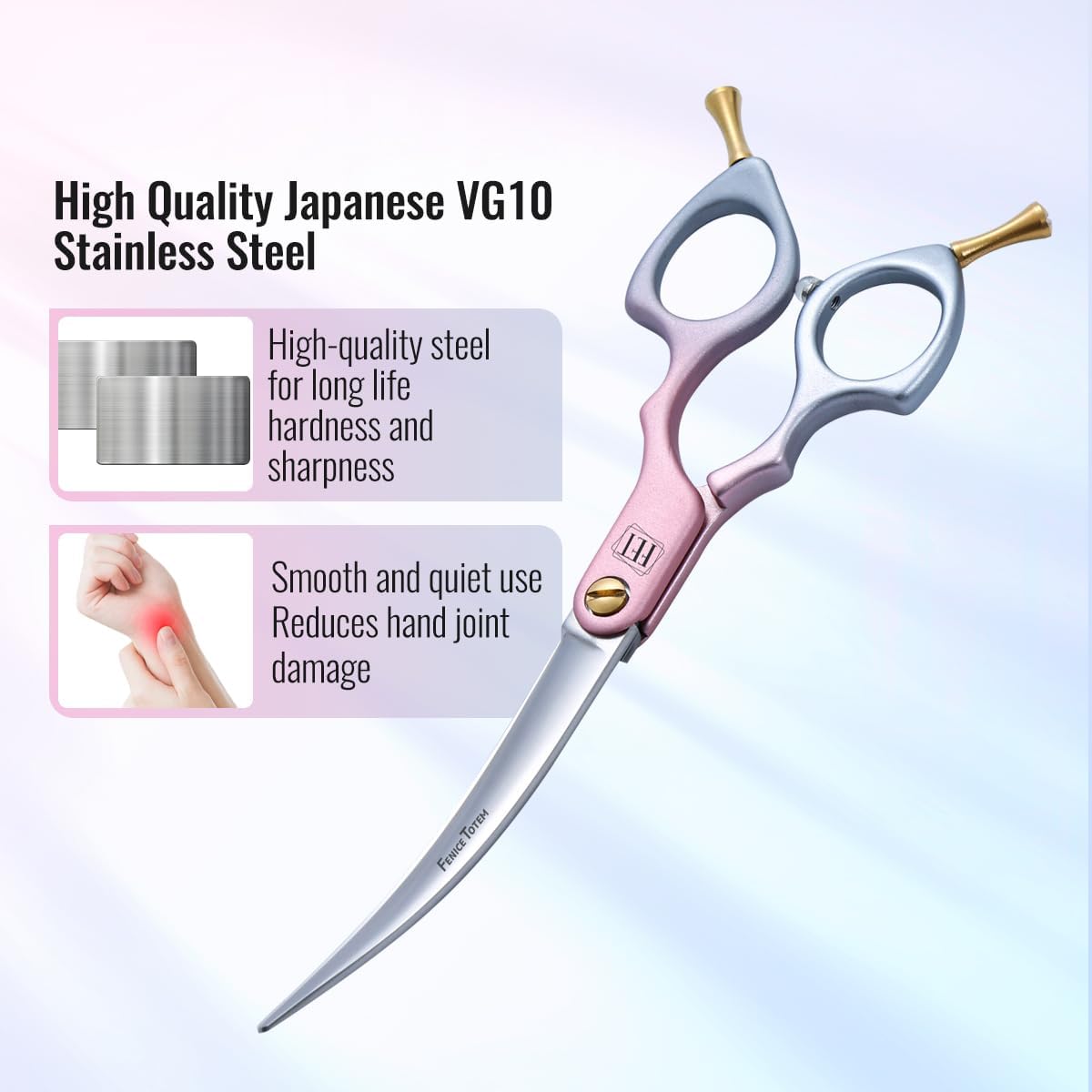 Fenice Dog Grooming Curved Scissors: 6.5" Pet Self-sharpening Split Finishing Shears for Dogs' Faces and Eyes Lightweight Ideal for Tight Spaces and Detailed Grooming Japan VG10 Alloy Steel 63HRC
