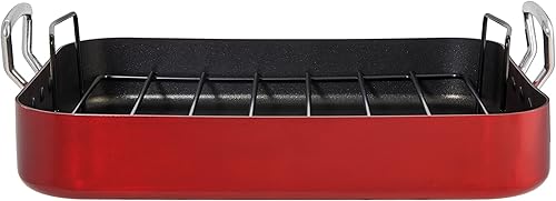 Servappetit Bandeja para asar con estante, antiadherente, anodizado duro con revestimiento de teflón, 15 58 pulgadas x 12 pulgadas x 2 68 pulgadas,
