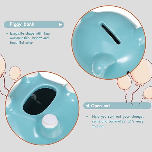 Miniatura 2 de VANZACK Alcancía de cerámica, banco de ahorro de dinero, banco de dinero de cerdo, caja de monedas de ahorro, bonita olla de ahorro de monedas, caja