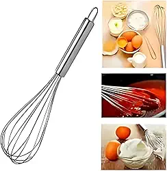 Fouet Profissional de Aço Inox, 27,5cm, Batedor Manual para Ovos, Massas e Cremes, Design Ergonômico