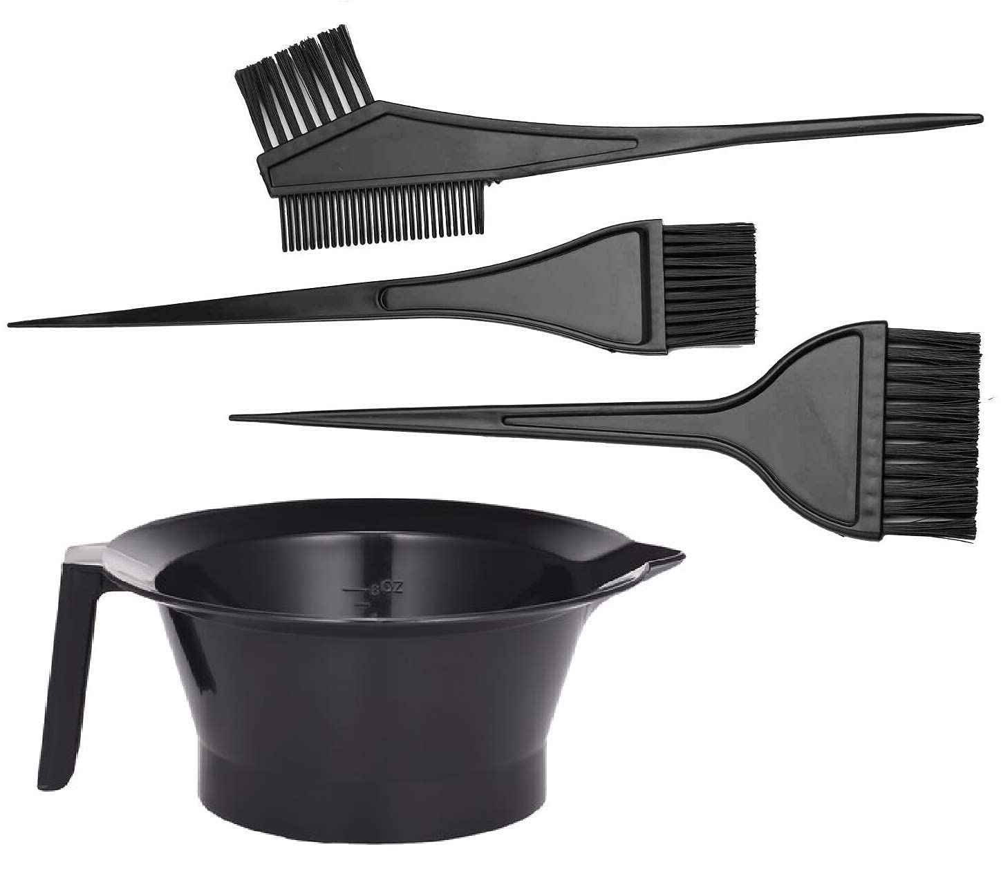 Hair Dye Coloring Bowl Salon Tools, Professional Hair Colouring Dyeing Kit Nylon Bristles Brush With Bowl Set For Men And Women - Black (3 Brush - 1 Bowl) (4Pc-Haircomb-A1), 300 milliliter