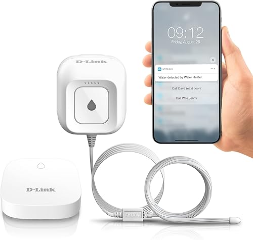 D-Link Kit de inicio de alarma y sensor de fugas de agua Wi-Fi, sistema para todo el hogar con notificación de aplicación, alimentación de CA, no